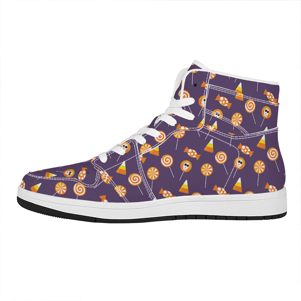 Cute Halloween Candy Pattern Print High Top Leather Sneakers