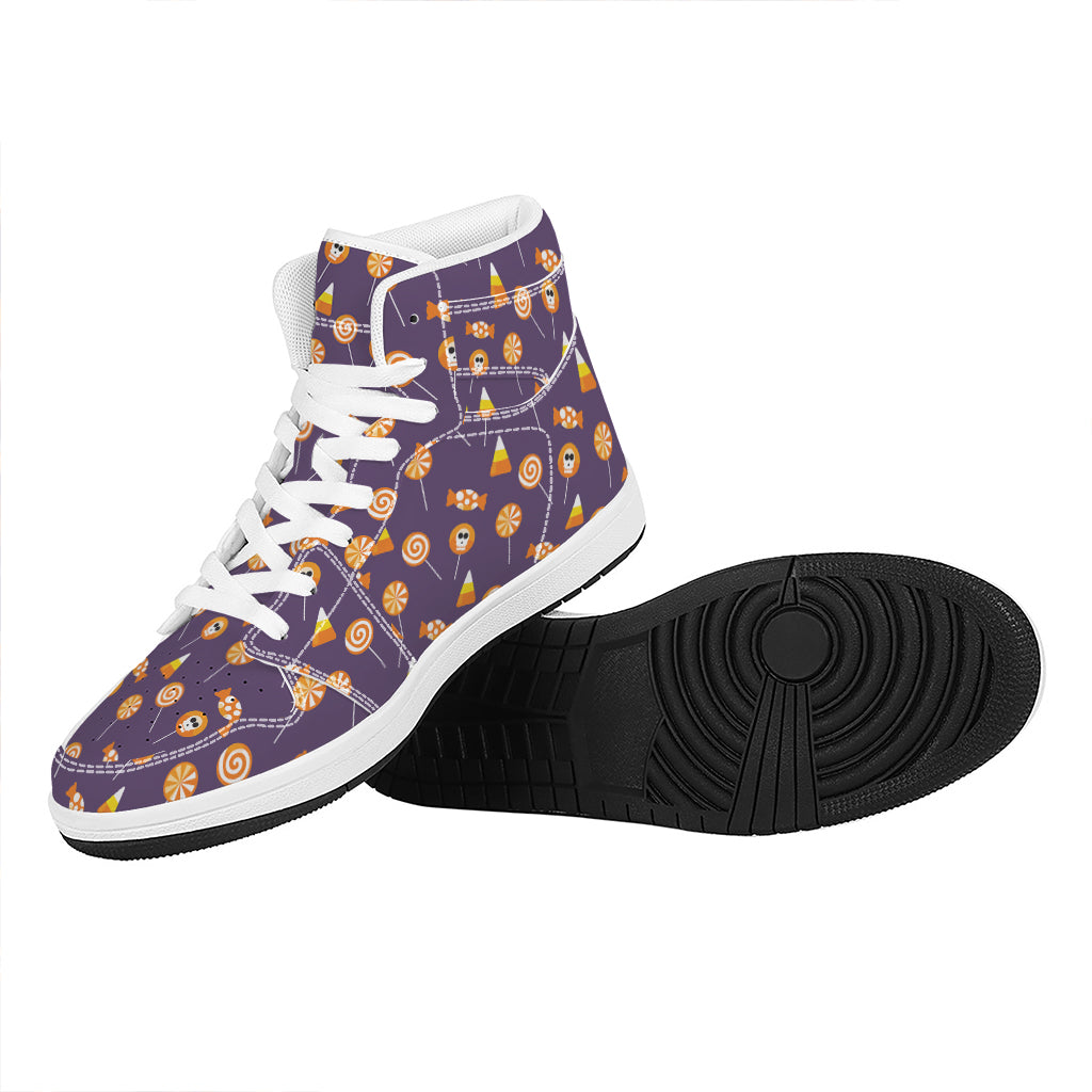 Cute Halloween Candy Pattern Print High Top Leather Sneakers