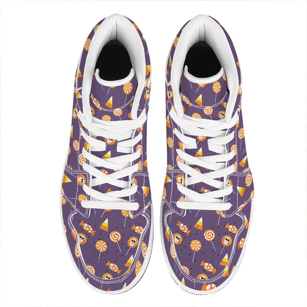 Cute Halloween Candy Pattern Print High Top Leather Sneakers