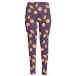 Cute Halloween Candy Pattern Print High-Waisted Pocket Leggings