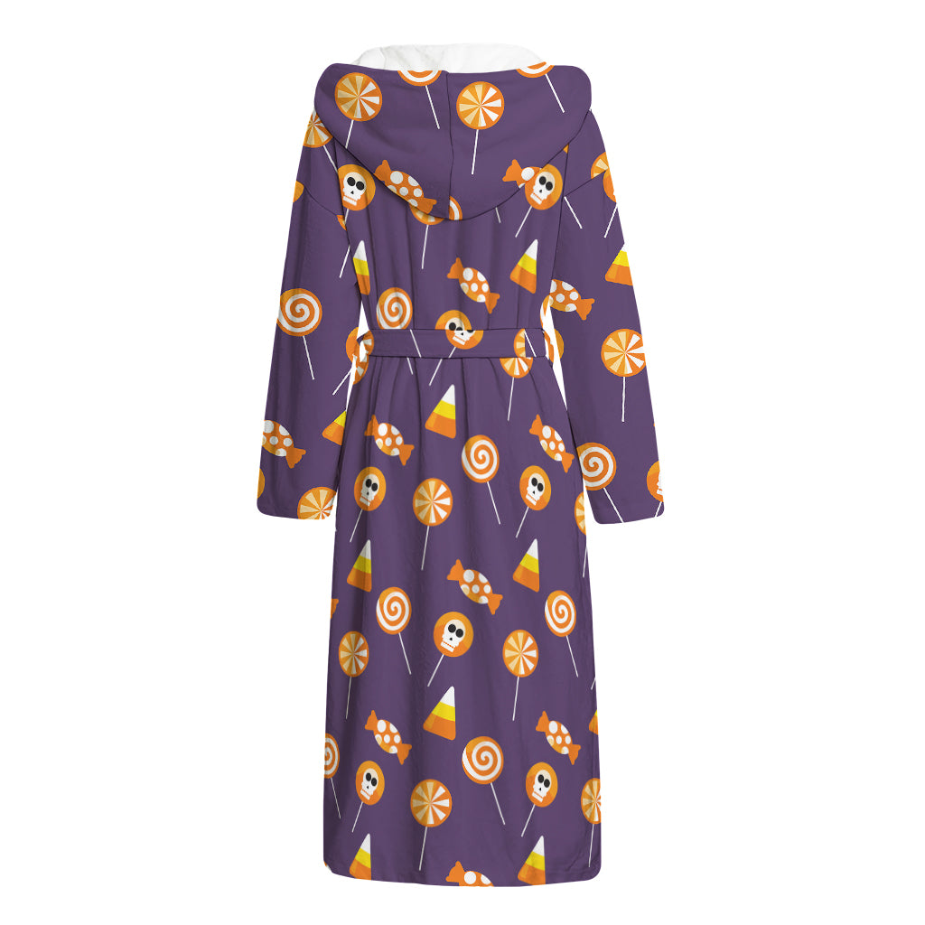 Cute Halloween Candy Pattern Print Hooded Bathrobe