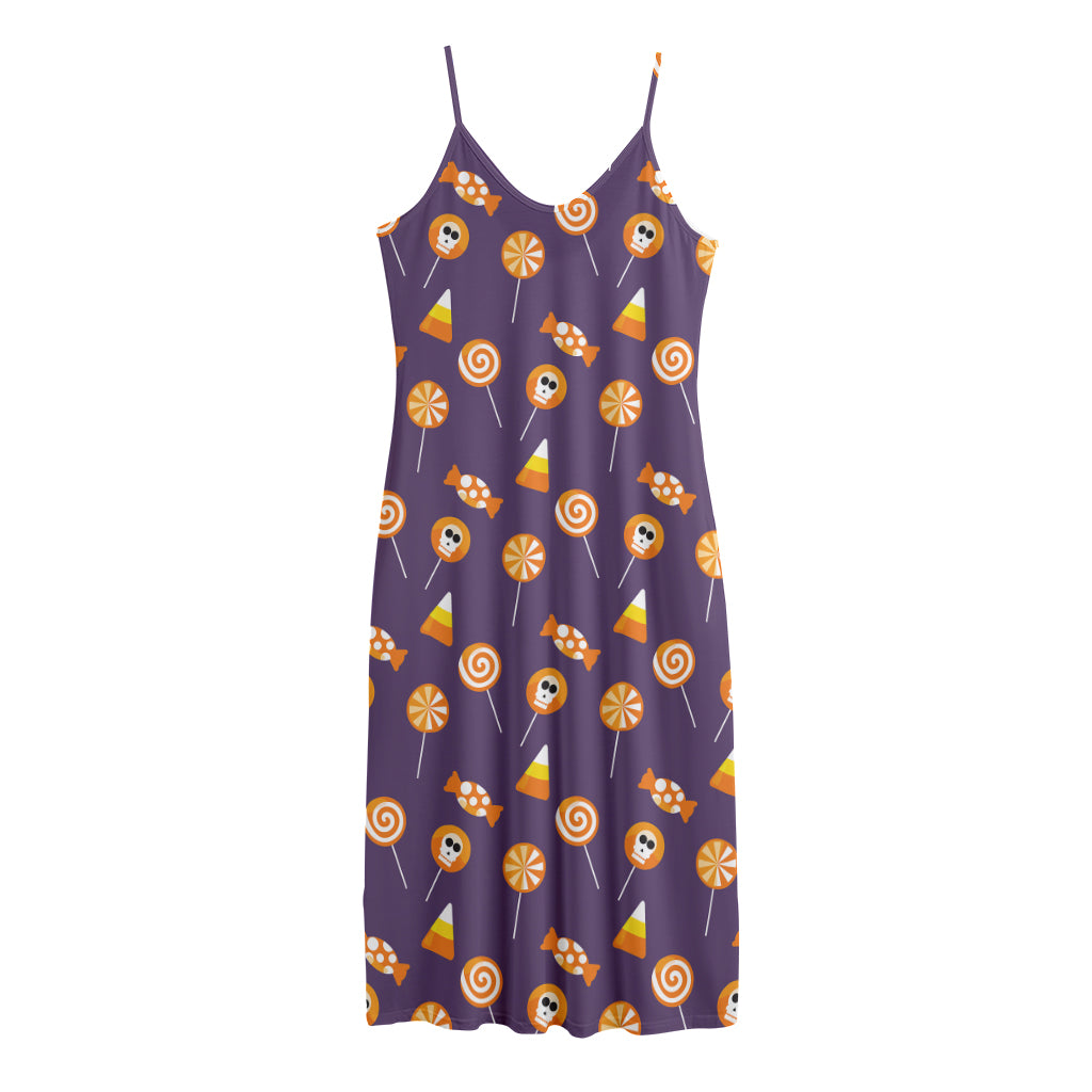 Cute Halloween Candy Pattern Print Jersey Midi Cami Dress
