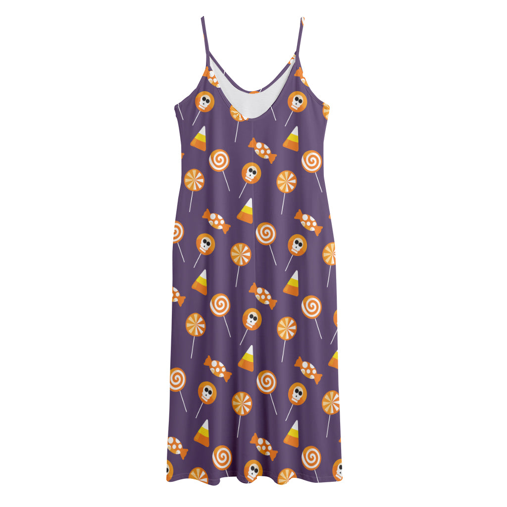 Cute Halloween Candy Pattern Print Jersey Midi Cami Dress