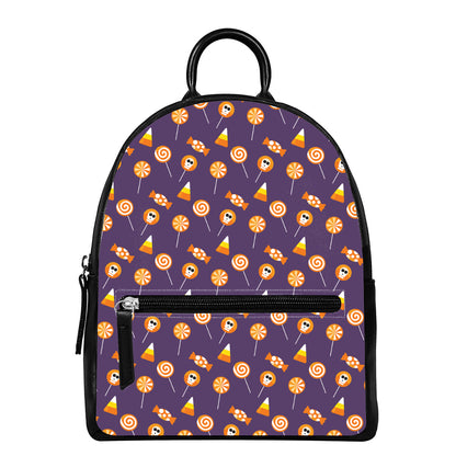 Cute Halloween Candy Pattern Print Leather Backpack