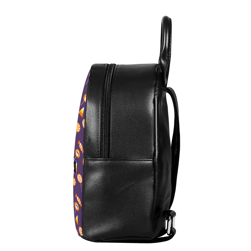 Cute Halloween Candy Pattern Print Leather Backpack