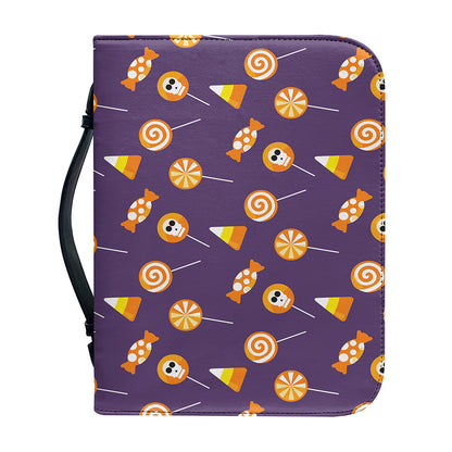 Cute Halloween Candy Pattern Print Leather Bible Cover