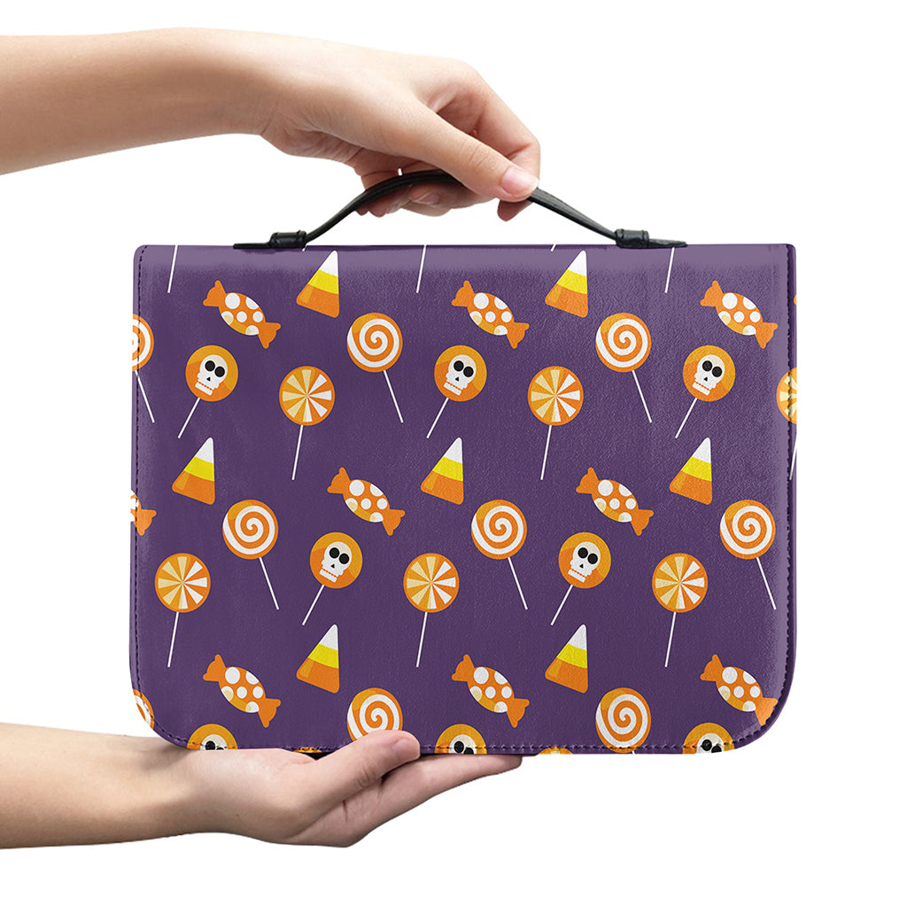 Cute Halloween Candy Pattern Print Leather Bible Cover