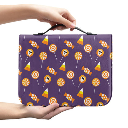 Cute Halloween Candy Pattern Print Leather Bible Cover