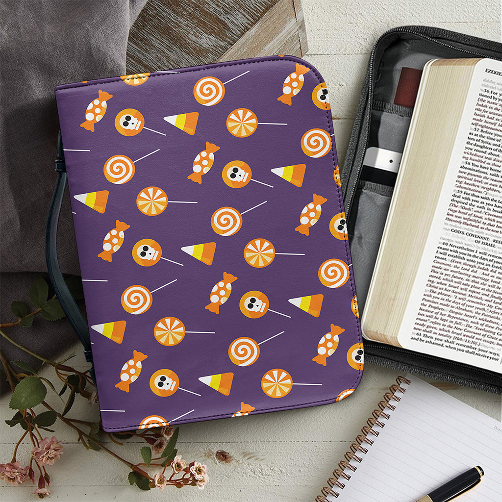 Cute Halloween Candy Pattern Print Leather Bible Cover