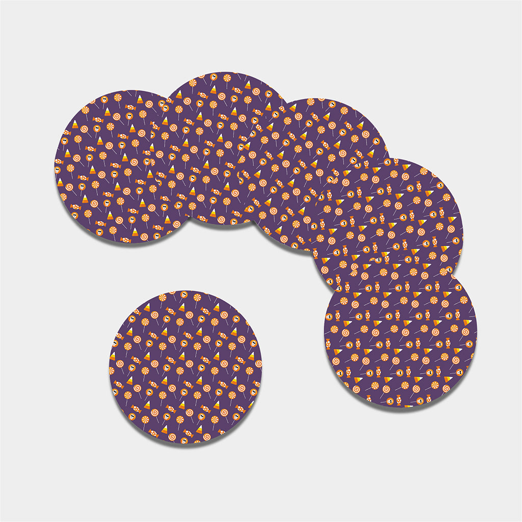 Cute Halloween Candy Pattern Print Leather Coaster Set