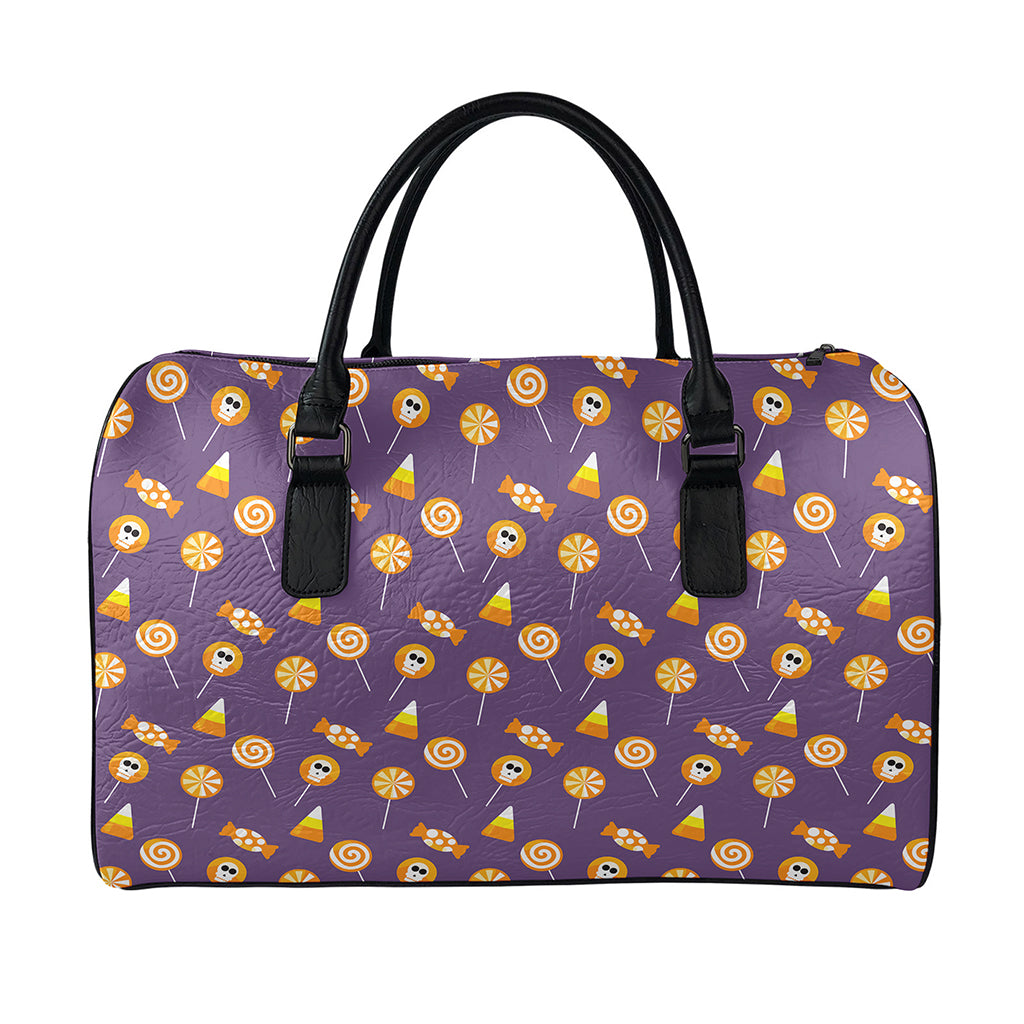 Cute Halloween Candy Pattern Print Leather Duffle Bag