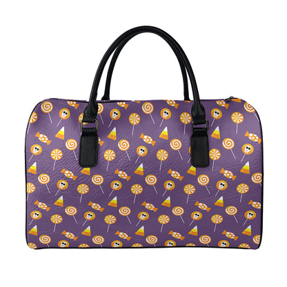 Cute Halloween Candy Pattern Print Leather Duffle Bag