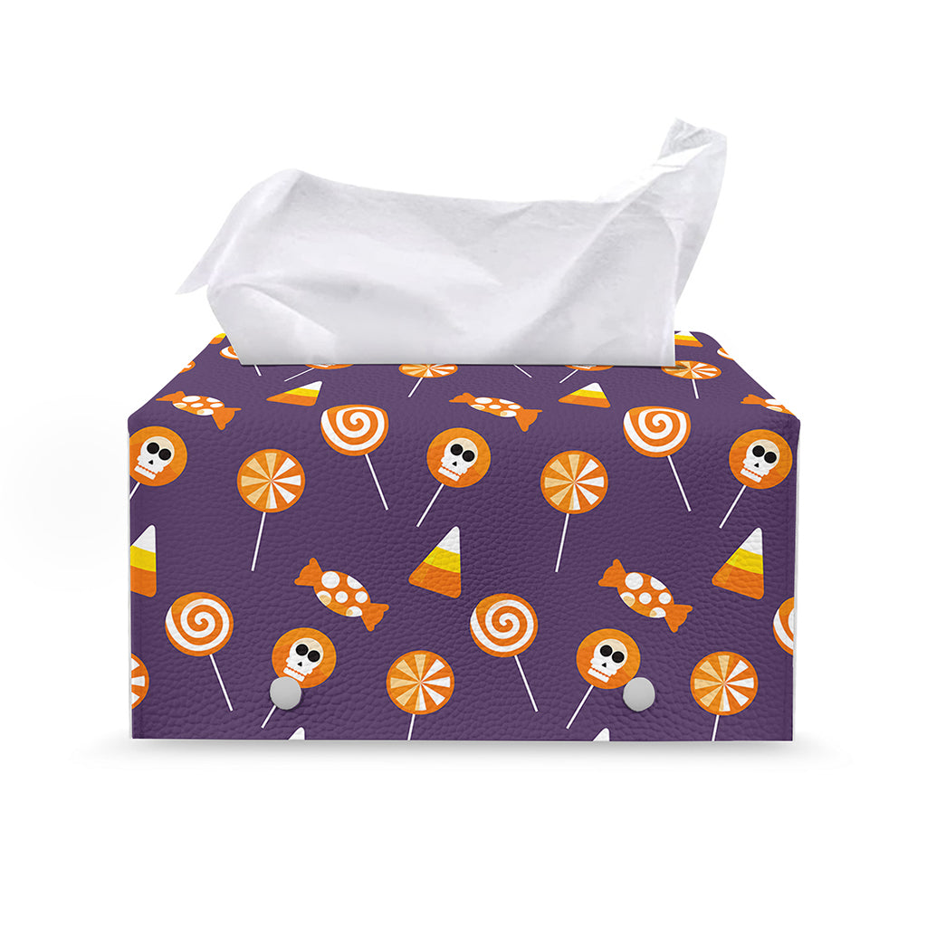 Cute Halloween Candy Pattern Print Leather Tissue Box Cover