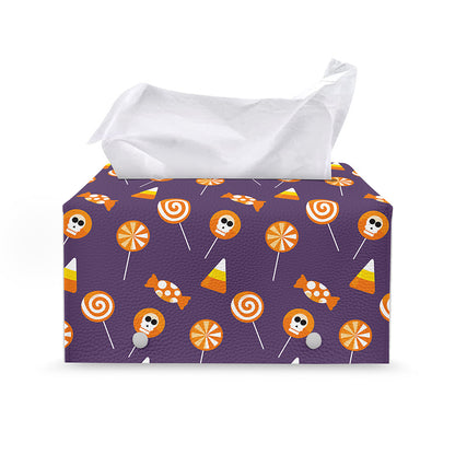 Cute Halloween Candy Pattern Print Leather Tissue Box Cover