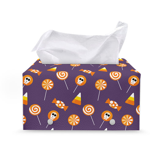 Cute Halloween Candy Pattern Print Leather Tissue Box Cover