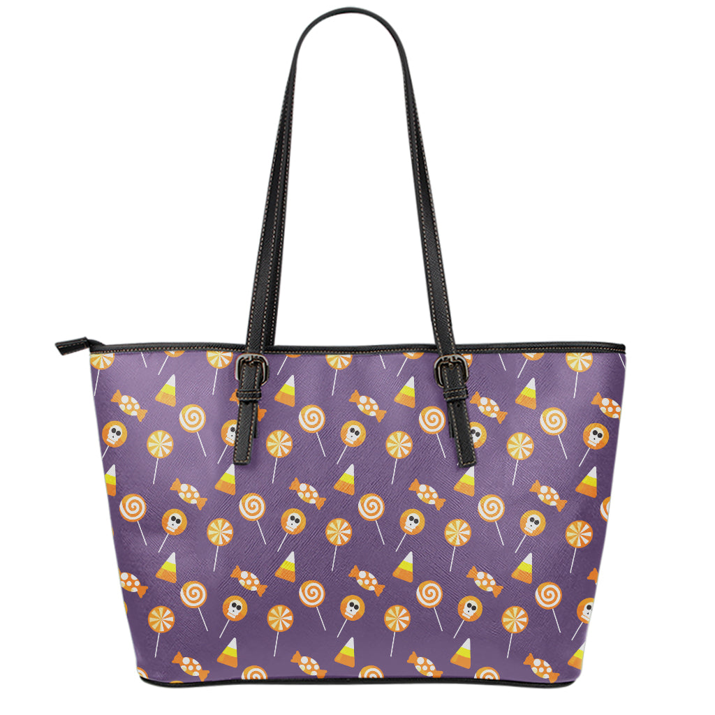 Cute Halloween Candy Pattern Print Leather Tote Bag