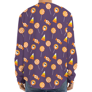 Cute Halloween Candy Pattern Print Long Sleeve Baseball Jersey