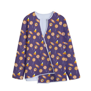 Cute Halloween Candy Pattern Print Long Sleeve Short Coat