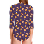 Cute Halloween Candy Pattern Print Long Sleeve Swimsuit