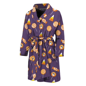 Cute Halloween Candy Pattern Print Men's Bathrobe