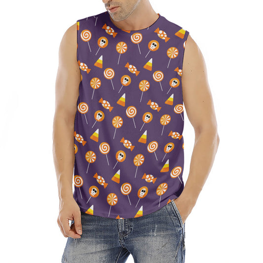 Cute Halloween Candy Pattern Print Men's Fitness Tank Top