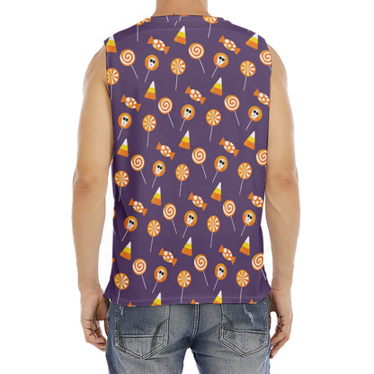Cute Halloween Candy Pattern Print Men's Fitness Tank Top