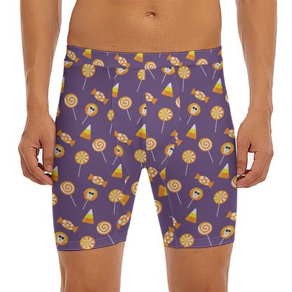 Cute Halloween Candy Pattern Print Men's Long Boxer Briefs