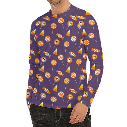Cute Halloween Candy Pattern Print Men's Long Sleeve Rash Guard