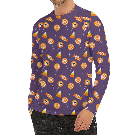 Cute Halloween Candy Pattern Print Men's Long Sleeve Rash Guard