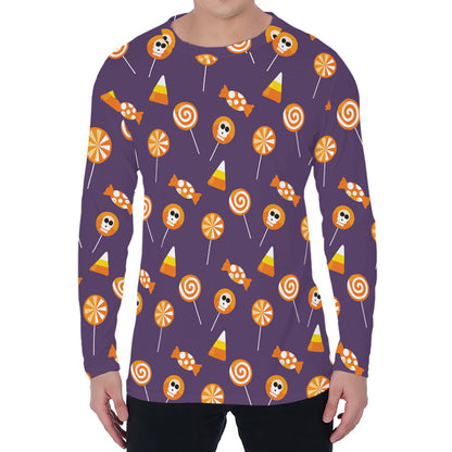 Cute Halloween Candy Pattern Print Men's Long Sleeve T-Shirt