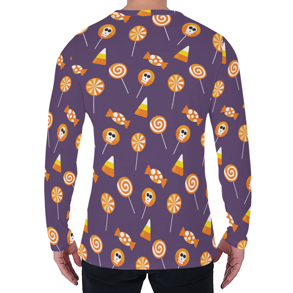 Cute Halloween Candy Pattern Print Men's Long Sleeve T-Shirt