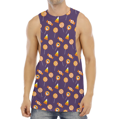 Cute Halloween Candy Pattern Print Men's Muscle Tank Top