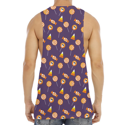 Cute Halloween Candy Pattern Print Men's Muscle Tank Top