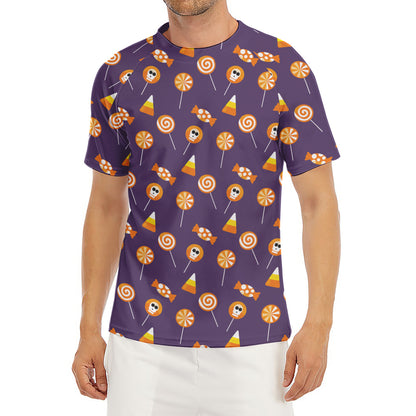 Cute Halloween Candy Pattern Print Men's Short Sleeve Rash Guard