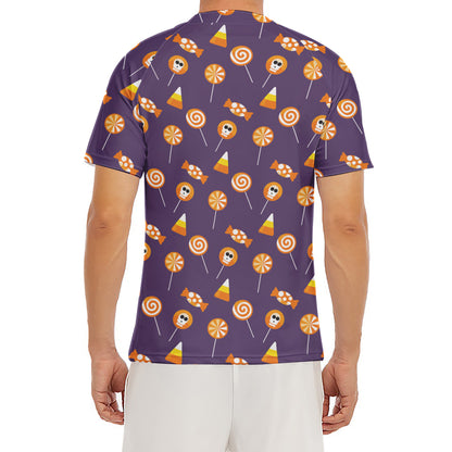 Cute Halloween Candy Pattern Print Men's Short Sleeve Rash Guard