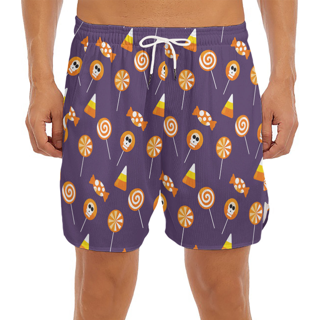 Cute Halloween Candy Pattern Print Men's Split Running Shorts