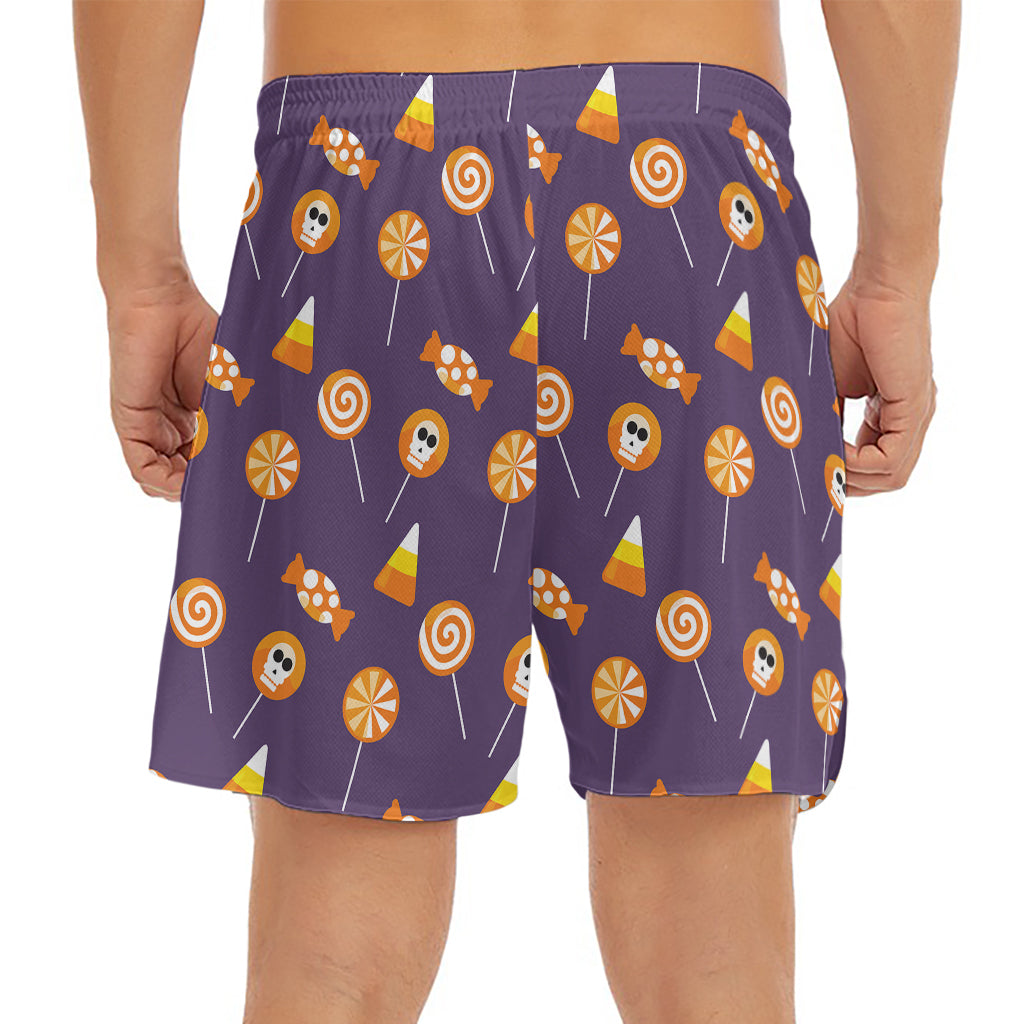 Cute Halloween Candy Pattern Print Men's Split Running Shorts