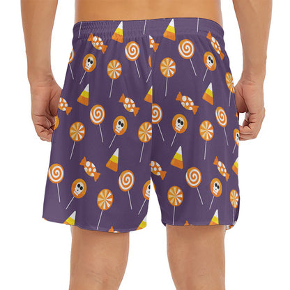 Cute Halloween Candy Pattern Print Men's Split Running Shorts