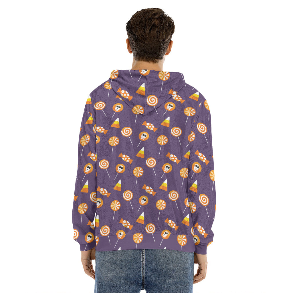 Cute Halloween Candy Pattern Print Men's Velvet Pullover Hoodie