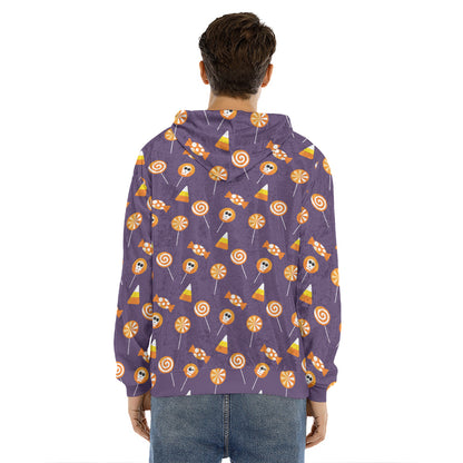 Cute Halloween Candy Pattern Print Men's Velvet Pullover Hoodie