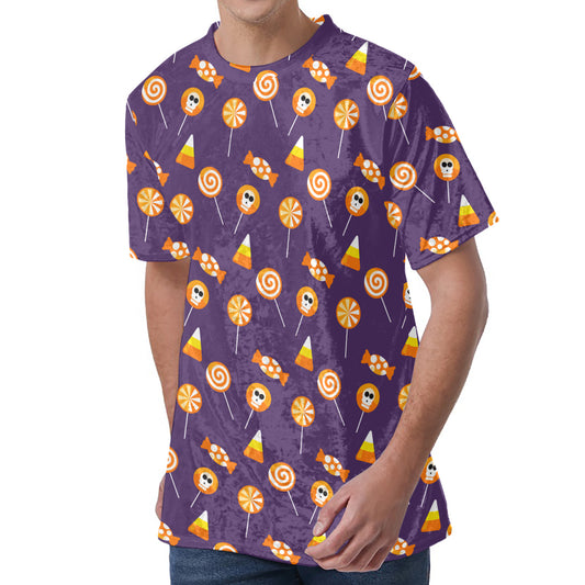 Cute Halloween Candy Pattern Print Men's Velvet T-Shirt