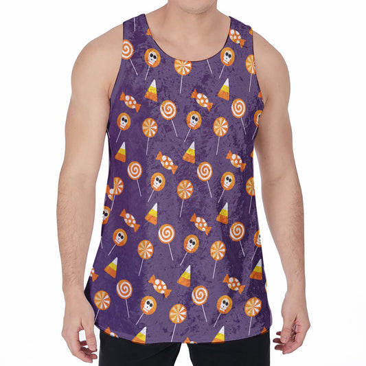 Cute Halloween Candy Pattern Print Men's Velvet Tank Top