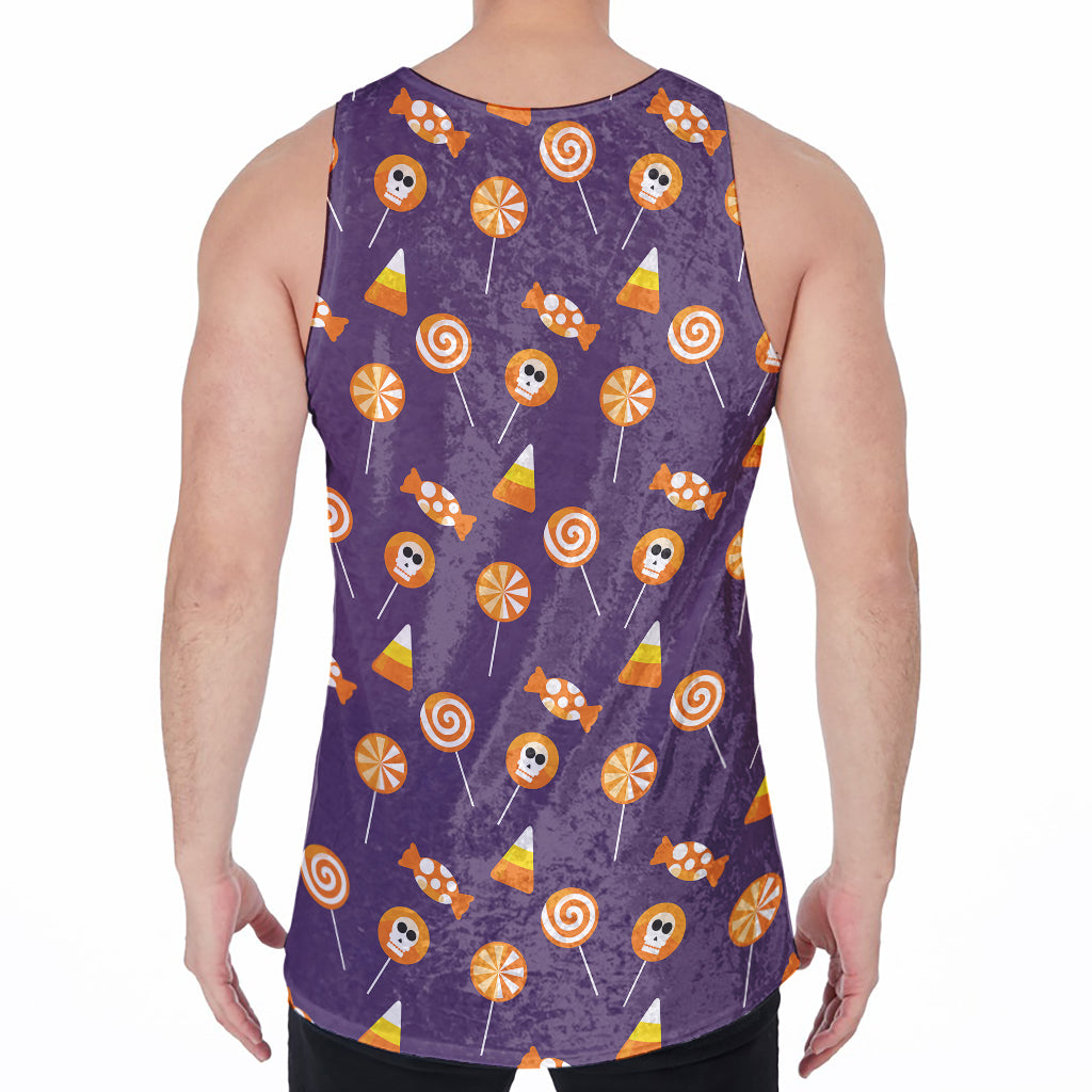 Cute Halloween Candy Pattern Print Men's Velvet Tank Top