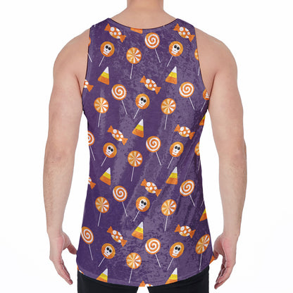 Cute Halloween Candy Pattern Print Men's Velvet Tank Top