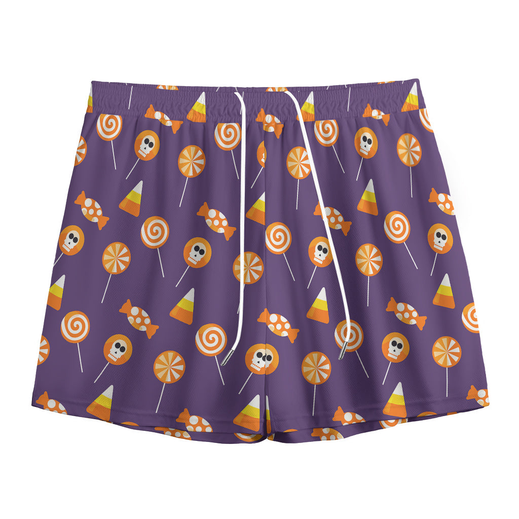 Cute Halloween Candy Pattern Print Mesh Shorts