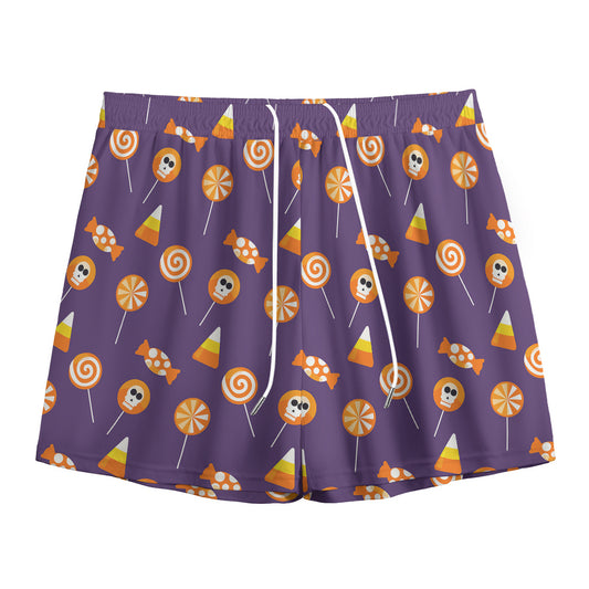 Cute Halloween Candy Pattern Print Mesh Shorts