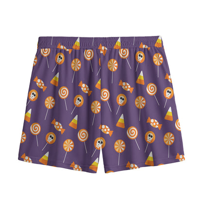 Cute Halloween Candy Pattern Print Mesh Shorts