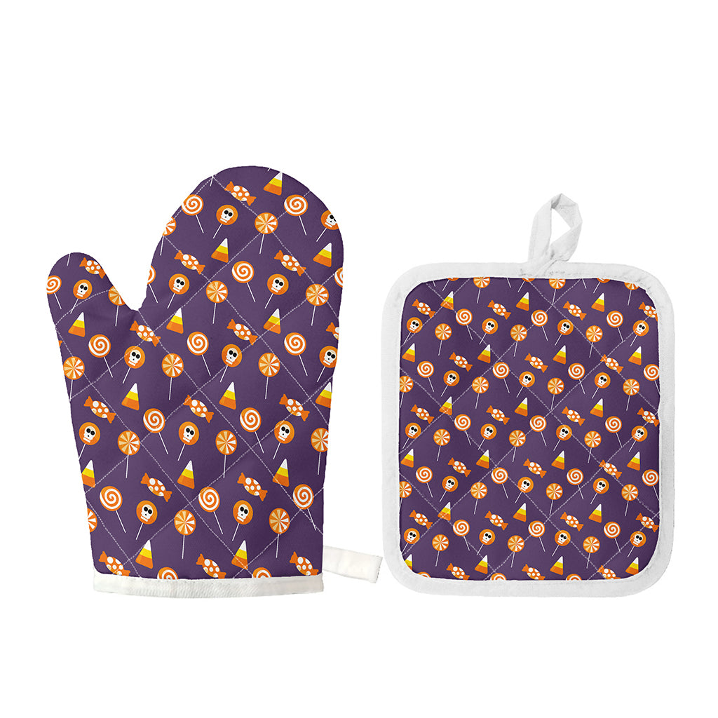 Cute Halloween Candy Pattern Print Oven Mitt And Pot Holder Set