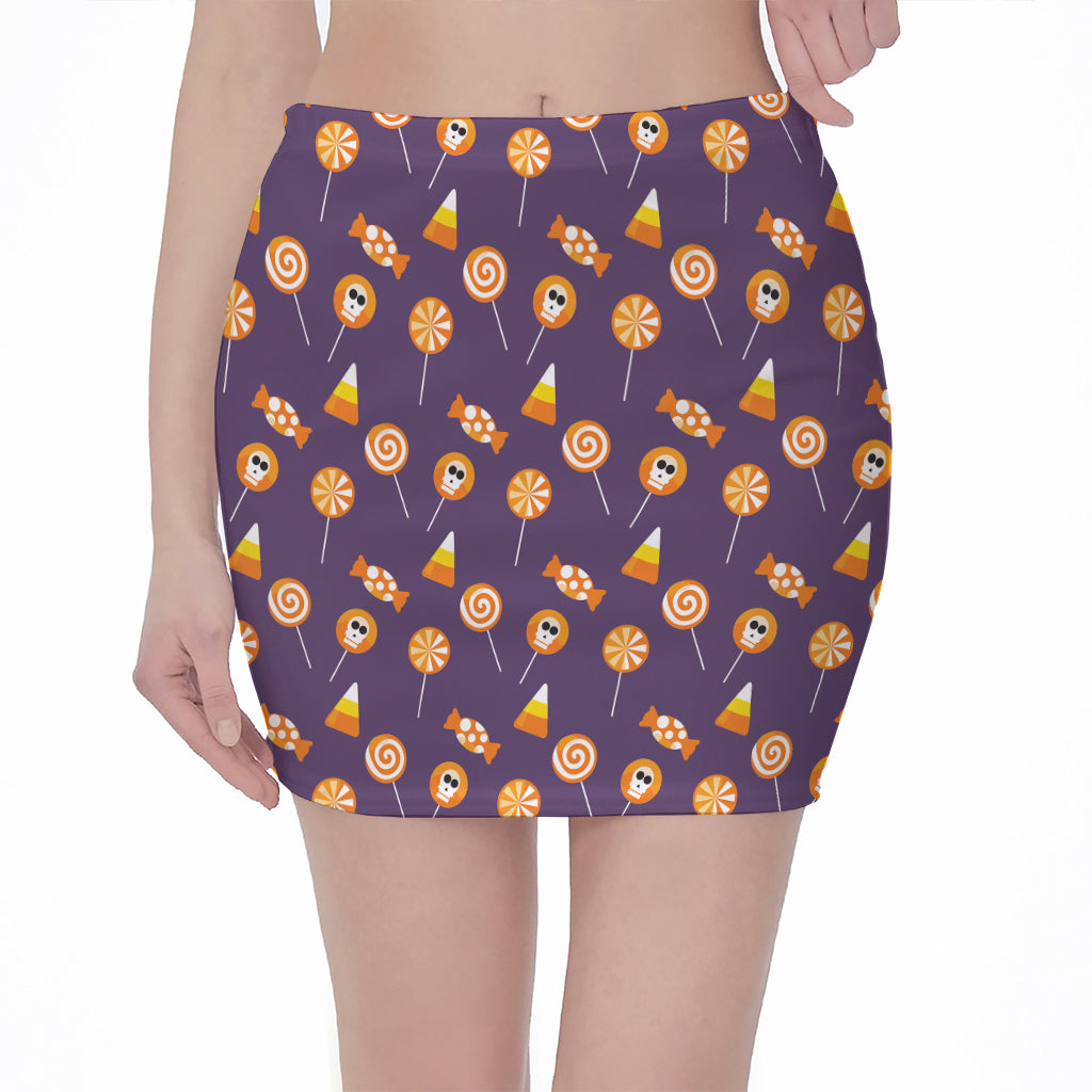 Cute Halloween Candy Pattern Print Pencil Mini Skirt