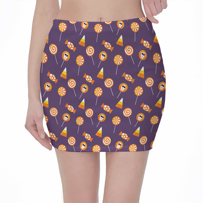 Cute Halloween Candy Pattern Print Pencil Mini Skirt